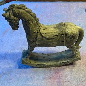 Distressed Gray Rocking Horse Sculpture